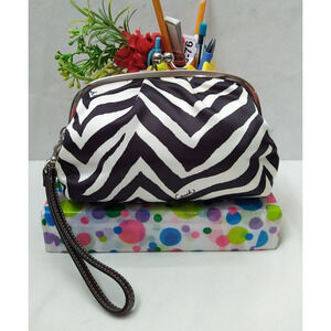 Coach Black White Satin Zebra Printed Kisslock Framed Wristlet - Wallet